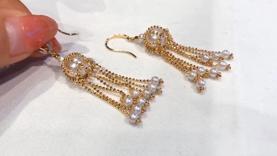 AAAA 3-3.5mm & 8.5-9 mm Akoya Pearl Fashion Earrings 18k Gold